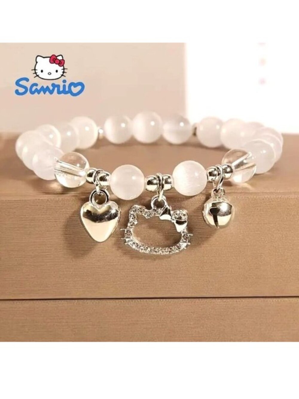 Hello Kitty Charm Bracelet Sanrio Stretch Hearts Bell Emo Beads Rave Trendy Cute